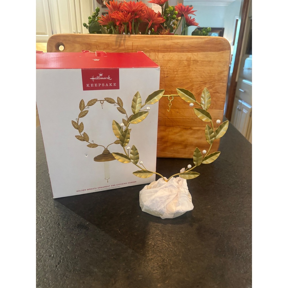 Hallmark Keepsake Golden Wreath Ornament and Stocking Hanger Terri Steiger Gold